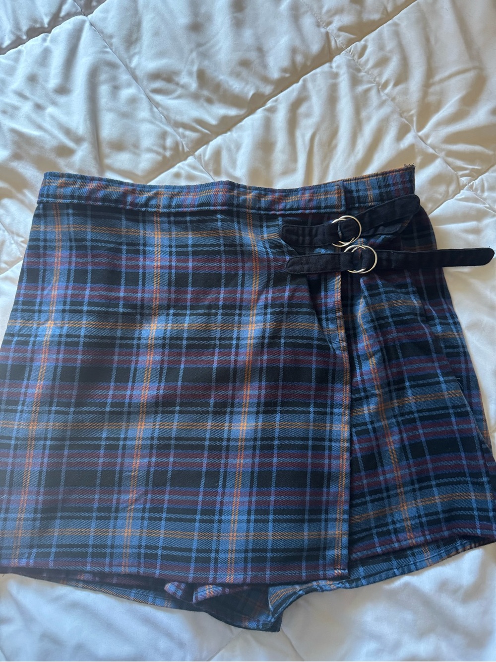 SO Navy Plaid Mini Skort with Double Buckles